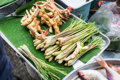 High angle view of vegetables for sale in market