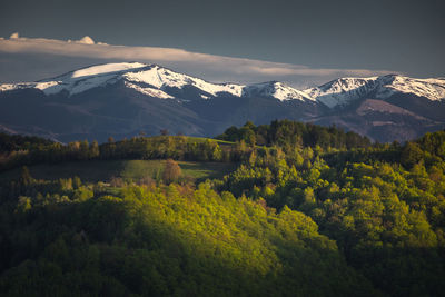 Scenic view of snowcapped mountains against sky