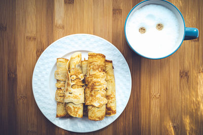 High angle view of breakfast on table