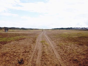 Dirt road passing through field