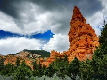 Low angle view of mountain against cloudy sky