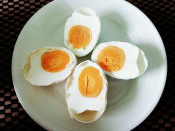 High angle view of breakfast served on table