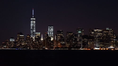 Illuminated buildings against sky at night