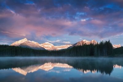 Scenic view of lake against sky during sunset