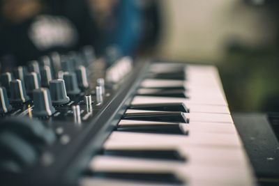 Close-up of piano at studio