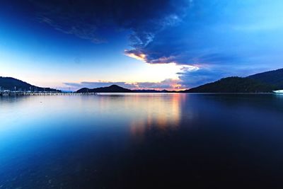 Scenic view of lake against sky during sunset