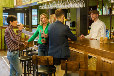 Business colleagues working at restaurant