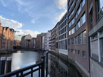 Buildings in city against cloudy sky