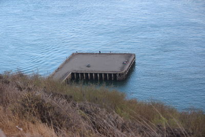 High angle view of abandoned ship on beach