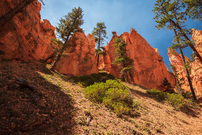 Rock formations on landscape against sky