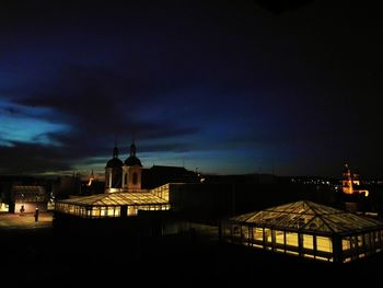 Illuminated cathedral against sky at night