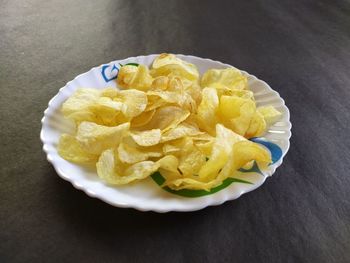 High angle view of food in plate on table