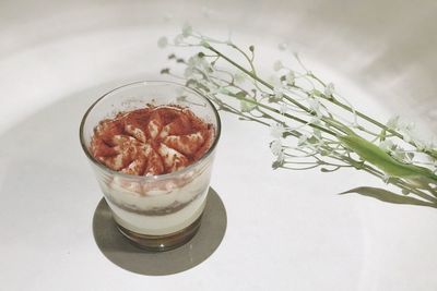 High angle view of drink on table