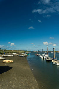 Boats moored in harbor