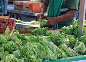 View of vegetables for sale at market stall