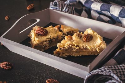 High angle view of cake on table