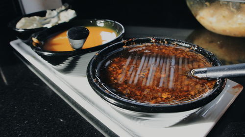 High angle view of food on table