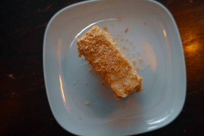 High angle view of cake in plate