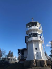 Low angle view of light house against sky 