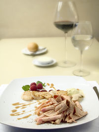 Close-up of food served in plate