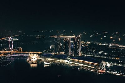Aerial view of city at night