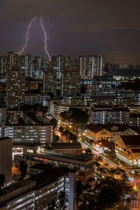 Aerial view of illuminated city against sky at night