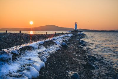 Scenic view of sea against sky at sunset