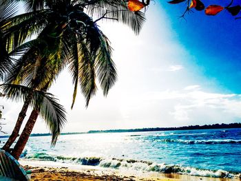 Scenic view of beach against blue sky