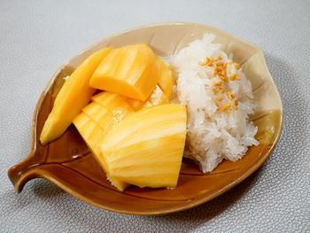 High angle view of fruit salad in plate