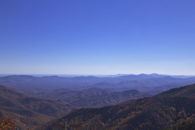 Scenic view of mountains against blue sky