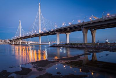 View of bridge over river at night