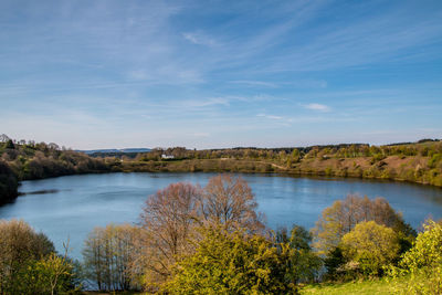 Scenic view of lake against blue sky