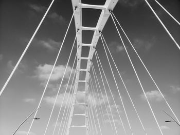 Low angle view of suspension bridge against sky