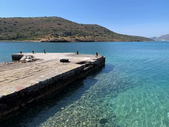Scenic view of sea against clear blue sky