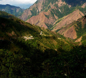 High angle view of valley against sky