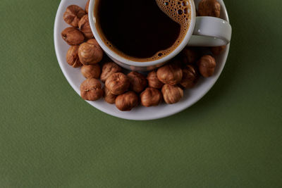 High angle view of coffee on table