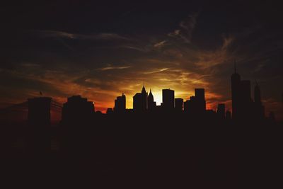 Silhouette of buildings at sunset