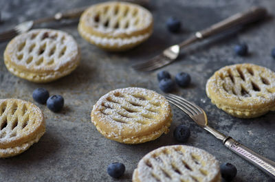 Close-up of minature blueberry tarts