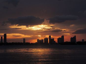 City skyline at sunset