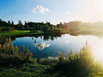 Scenic view of lake against sky