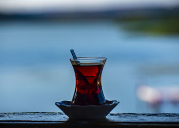 Close-up of tea cup on table