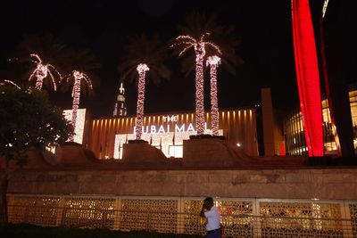 Panoramic view of illuminated christmas lights at night