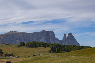 Scenic view of landscape and mountains against sky