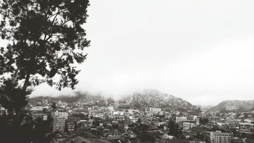 Houses in town against clear sky