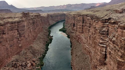 High angle view of colorado river amidst mountain at grand canyon national park