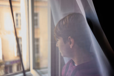 Close-up of man in bus