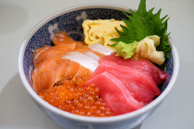 High angle view of meal served in bowl