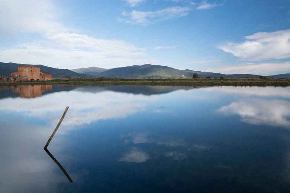 SCENIC VIEW OF CALM LAKE AGAINST SKY