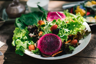 Close-up of salad in plate on table