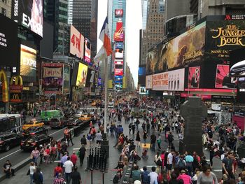 People walking on city street